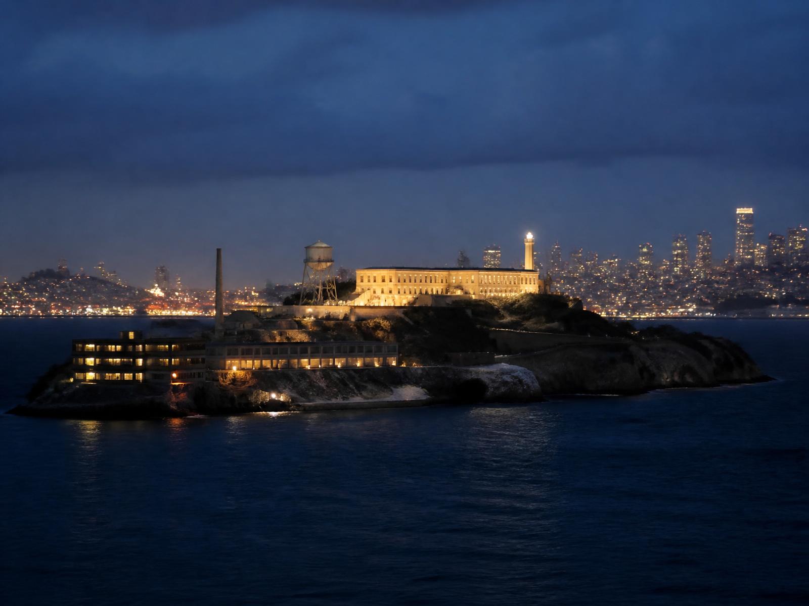 Alcatraz Island at night, San Francisco Bay