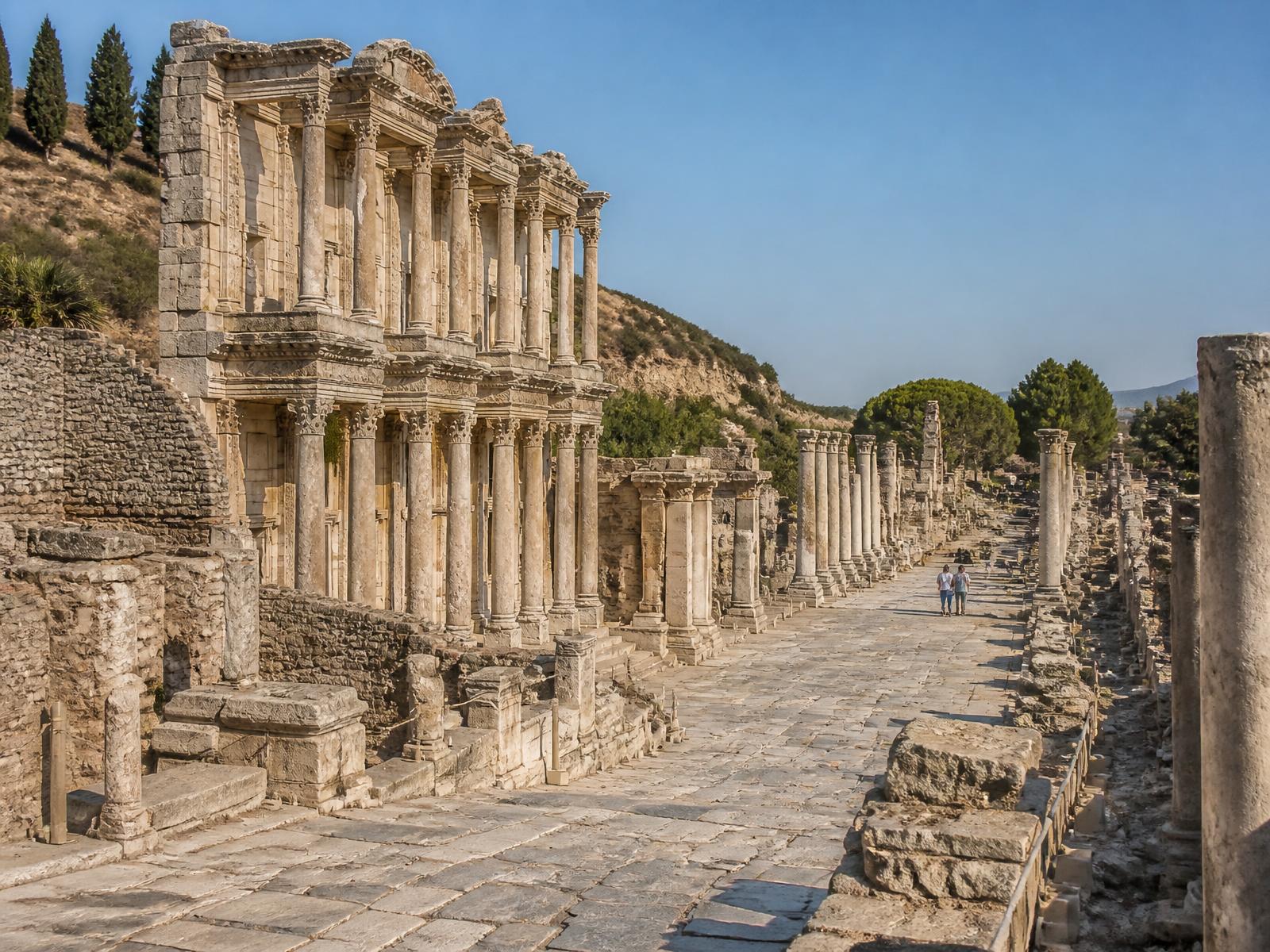 The Library of Celsus and marble street at Ephesus