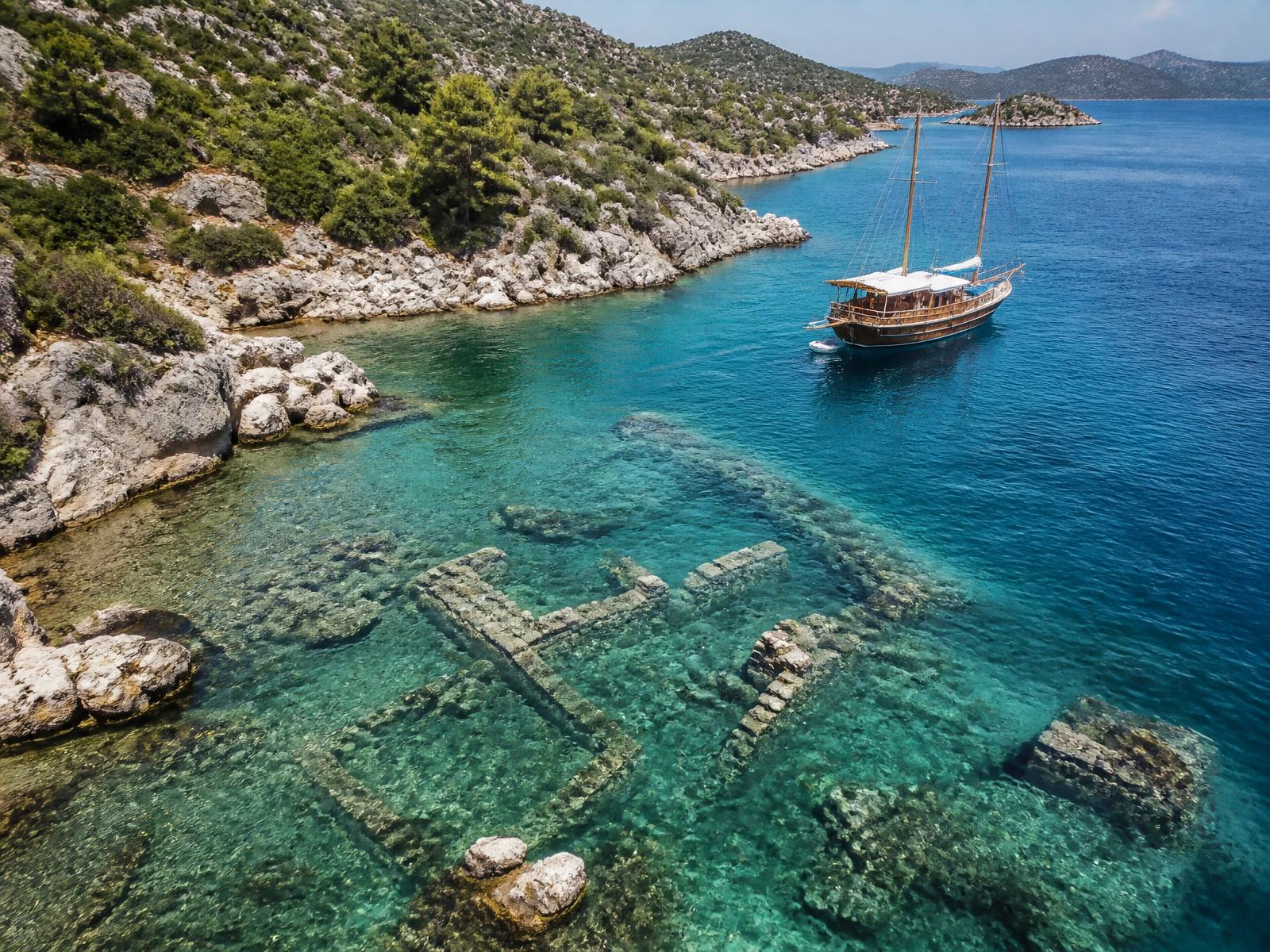 Clear water over submerged ruins near Kekova